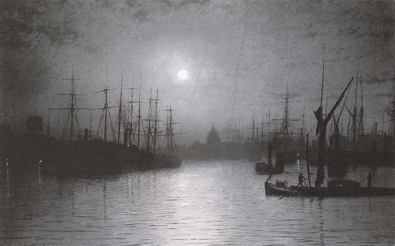 Atkinson Grimshaw Nightfall down the Thames oil painting image